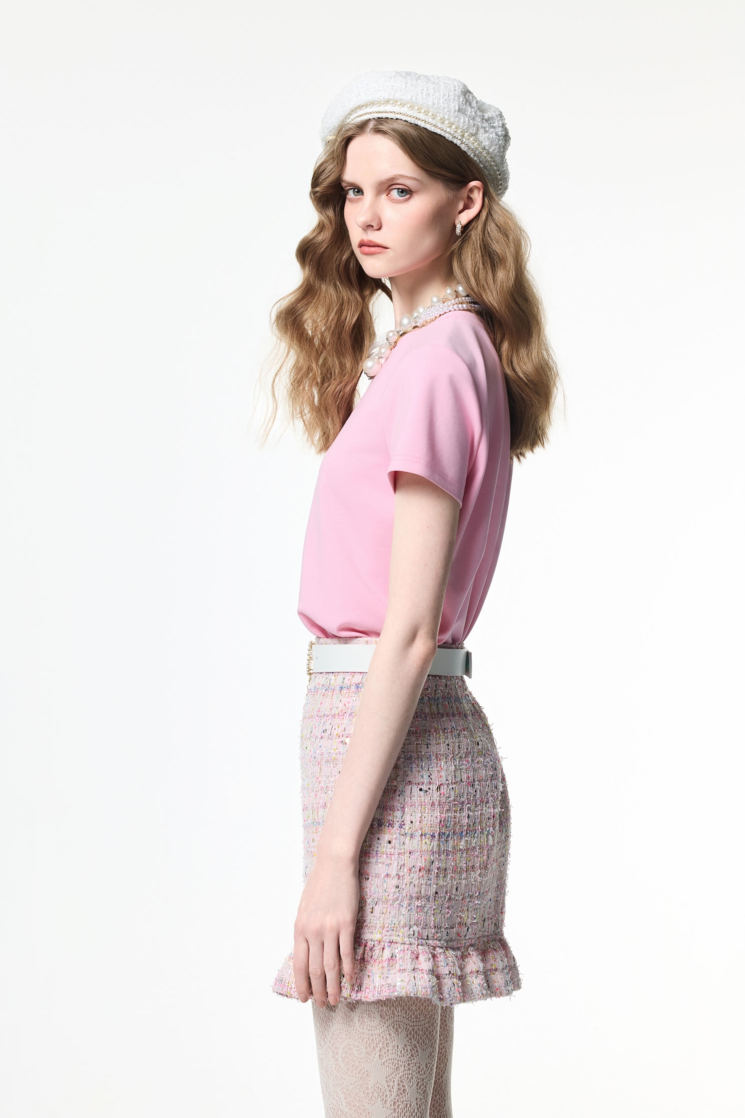 玫瑰石英粉甜筒Ｔ恤上衣玫瑰石英粉甜筒Ｔ恤上衣,T-Shirt,T恤,上衣,珍珠,秋冬穿搭,簡約穿搭,約會特輯