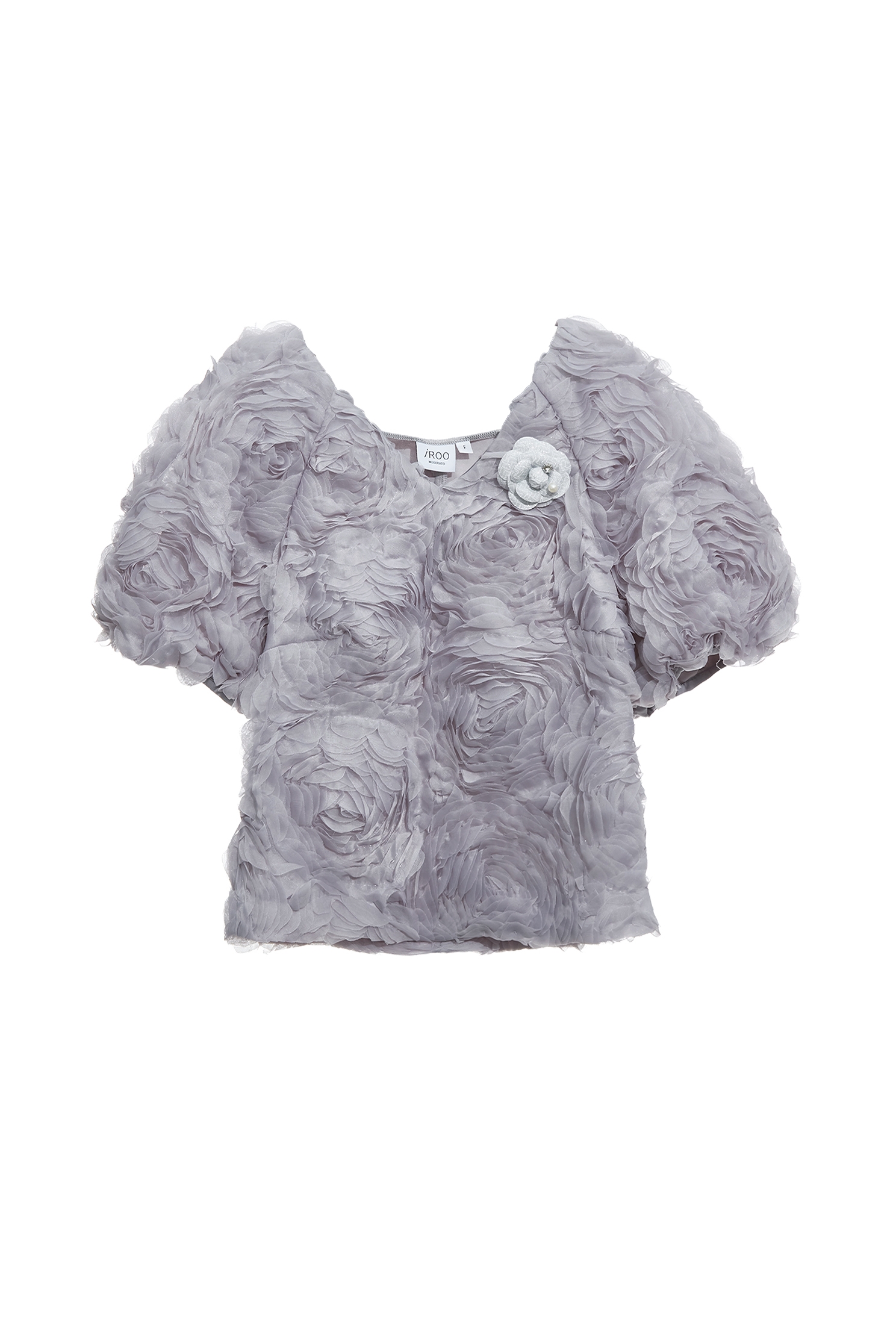 薄暮灰玫瑰花上衣薄暮灰玫瑰花上衣,V領上衣,上衣,時髦成套搭配,派對特輯,秋冬穿搭,網紗,花花世界