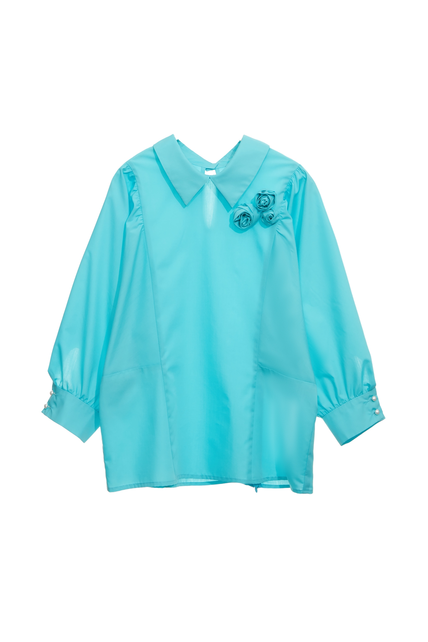 澄澈青藍色綴花飾上衣澄澈青藍色綴花飾上衣,上班OL穿搭,上衣,春夏穿搭,花花世界