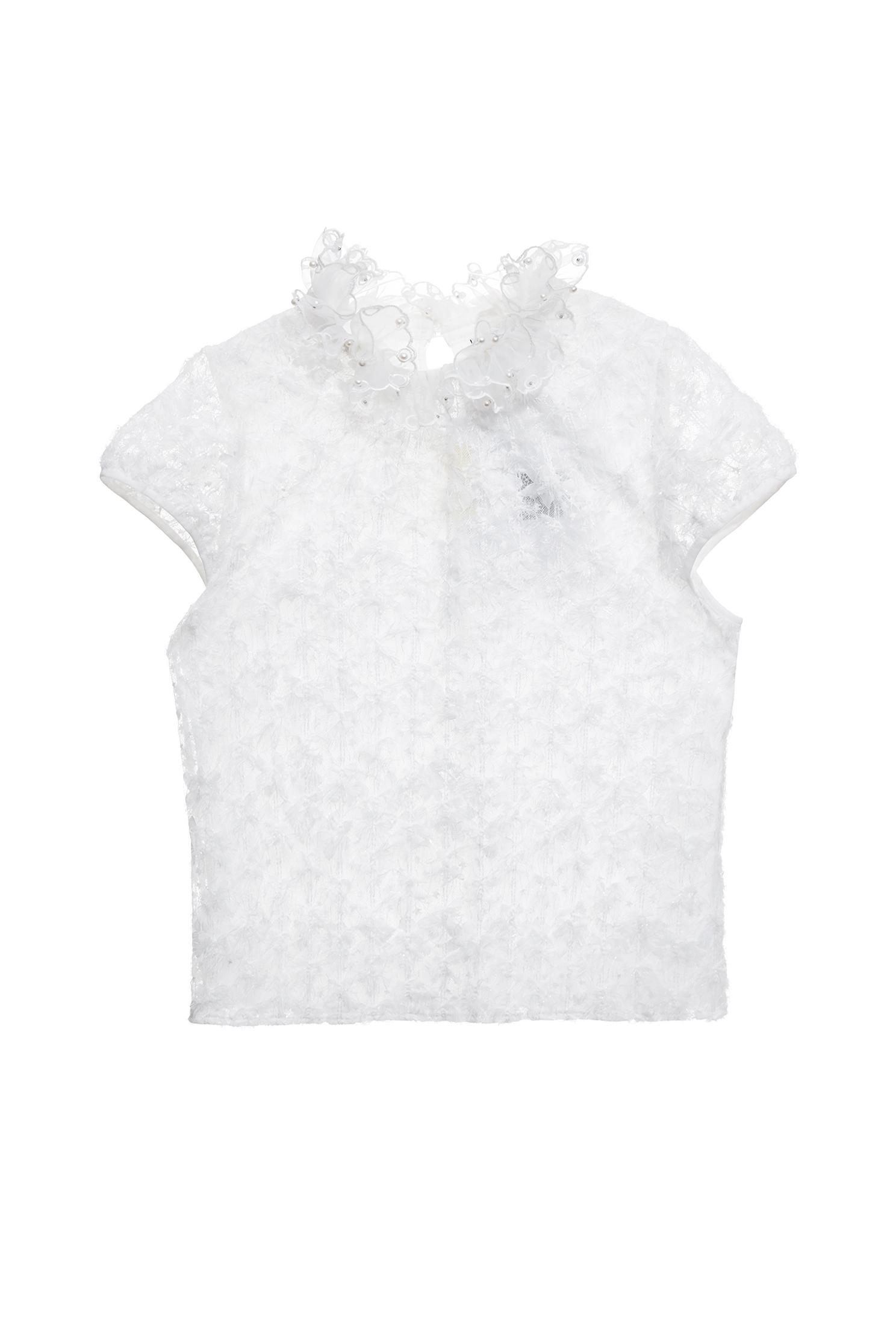 綴光澤睫毛蕾絲上衣綴光澤睫毛蕾絲上衣,上班OL穿搭,上衣,人氣商品,刺繡,春夏穿搭,約會特輯,繡花,花花世界,荷葉,蕾絲,蕾絲上衣