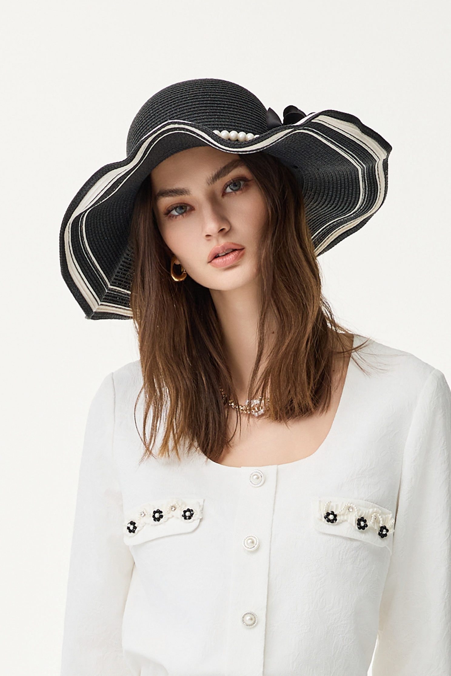 優雅玫瑰珍珠草帽優雅玫瑰珍珠草帽,春夏穿搭,珍珠
