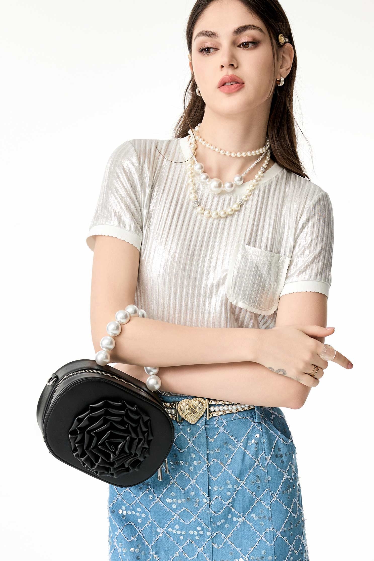 花朵珍珠提把手提包花朵珍珠提把手提包,側背包,春夏穿搭,珍珠