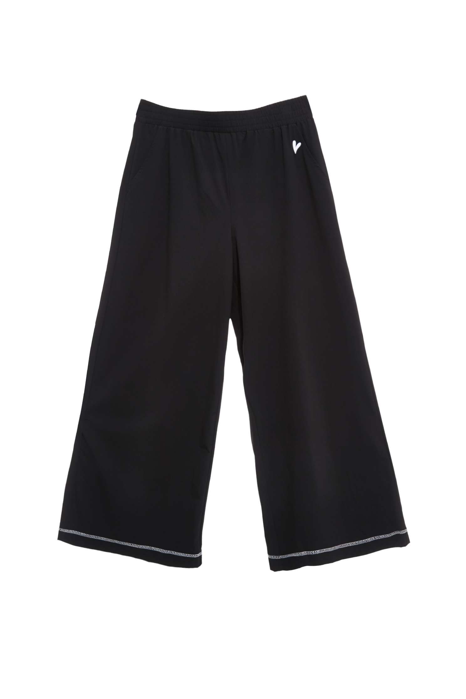 下擺配色線膠原蛋白寬腿褲下擺配色線膠原蛋白寬腿褲,刺繡,寬褲,春夏穿搭,褲子,黑色褲子