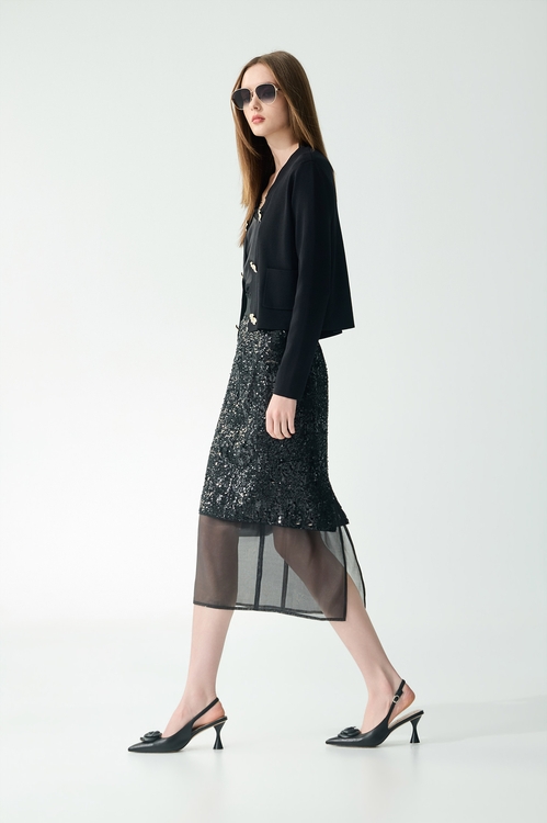 立體花飾針織外罩,黑色外套