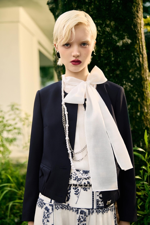 經典海軍藍蝴蝶結外套,西裝外套