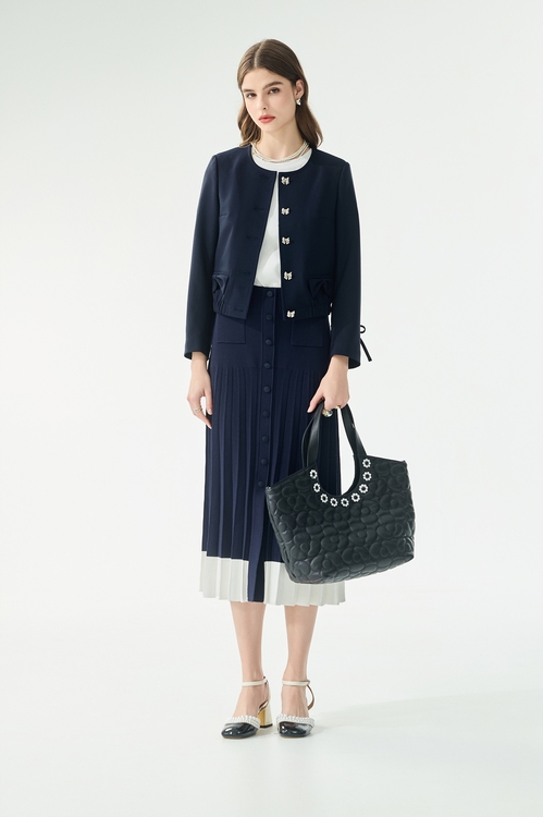 經典海軍藍蝴蝶結外套,西裝外套