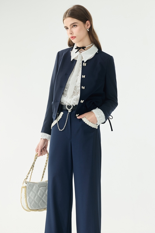 經典海軍藍蝴蝶結外套,西裝外套