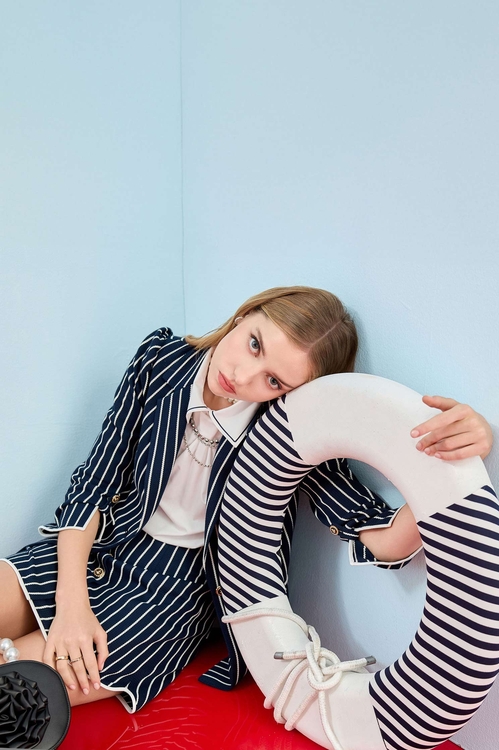 海洋洞穴色配條西裝外套,西裝外套