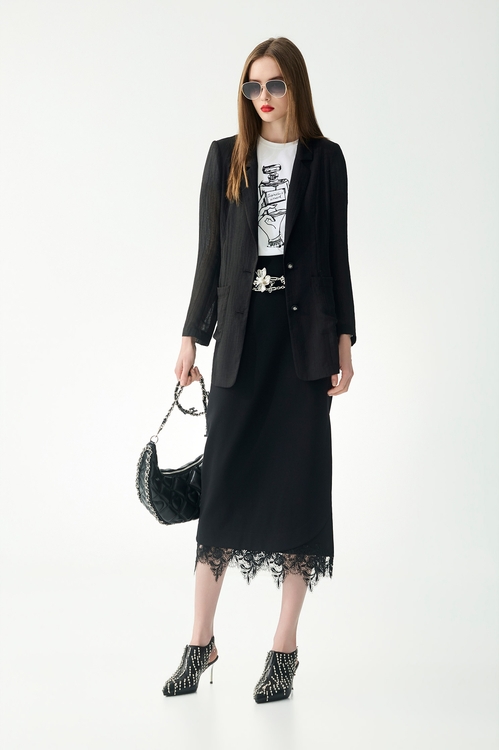 極致黑楊柳雪紡薄西裝外套,黑色外套