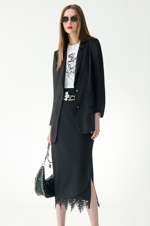 極致黑楊柳雪紡薄西裝外套,黑色外套