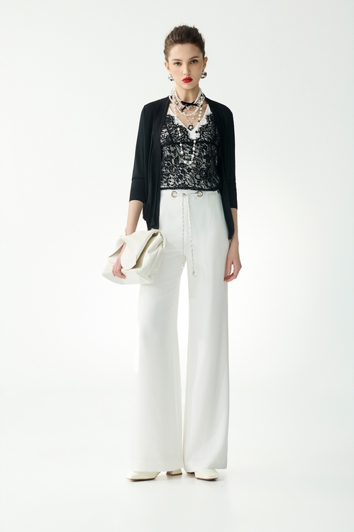 細織針織拼接雪紡針織外罩,黑色外套