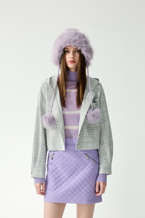 丁香灰花紗連帽外套,連帽外套