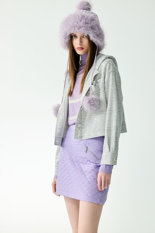 丁香灰花紗連帽外套,連帽外套