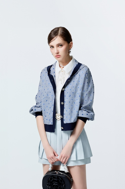 水手藍簍空點點外套,連帽外套