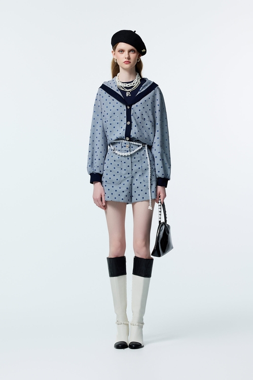 水手藍簍空點點外套,連帽外套