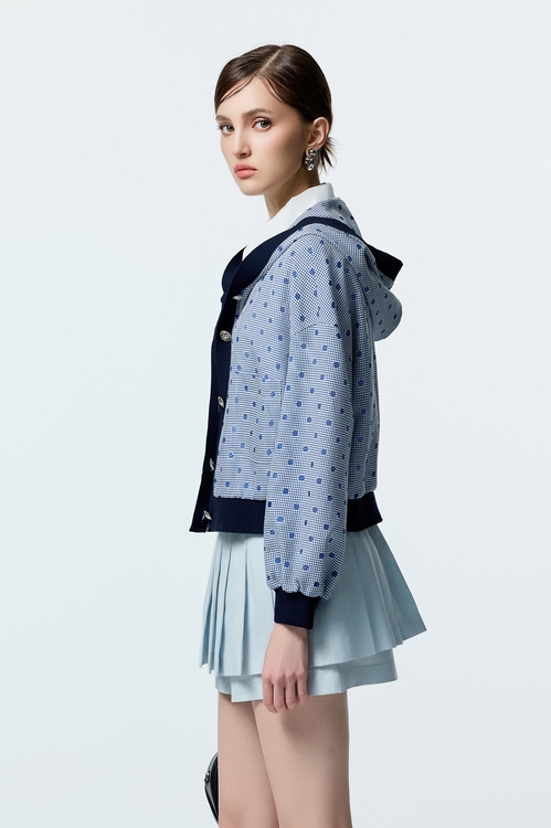 水手藍簍空點點外套,連帽外套