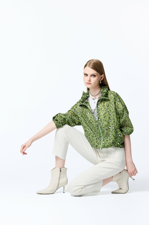 神秘綠豹紋印花外套,風衣