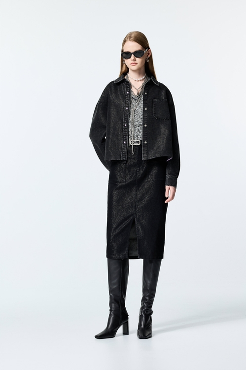 帶蔥光澤感牛仔外套,牛仔外套