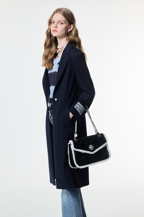 簡約海軍藍長版外套,西裝外套