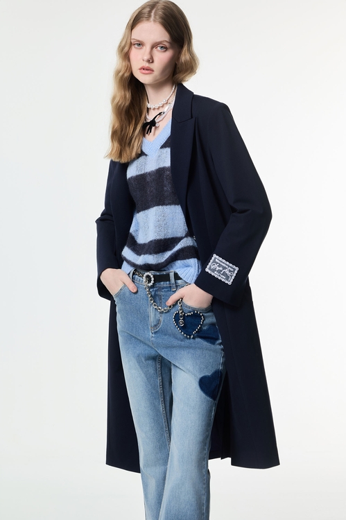 簡約海軍藍長版外套,西裝外套