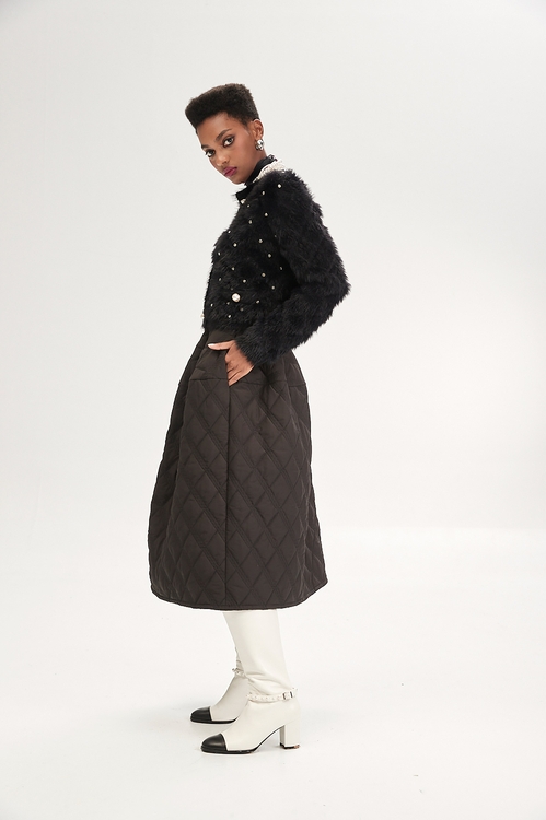 華麗仿水貂毛針織外套,黑色外套