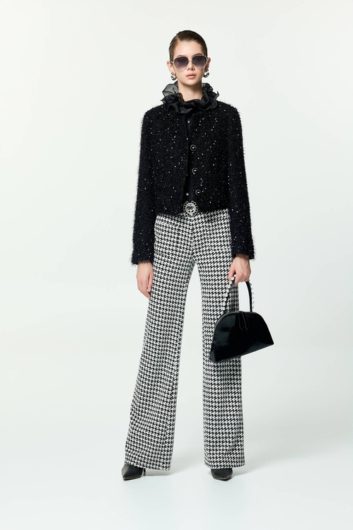 花呢崁亮片羽毛紗小香短外套,派對特輯