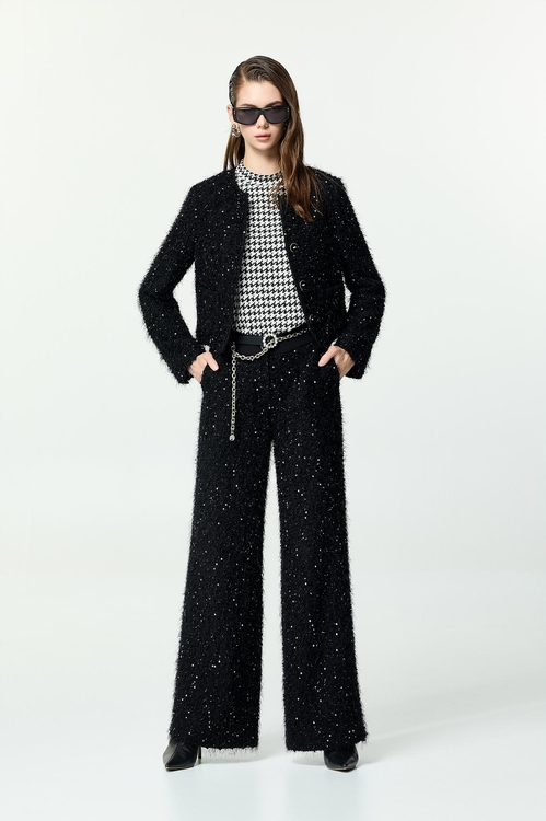 花呢崁亮片羽毛紗小香短外套,派對特輯