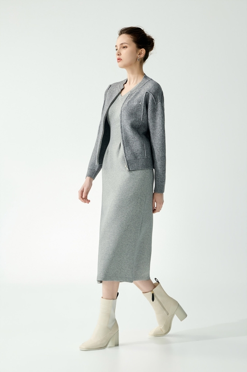 薄暮灰鑲珍珠針織外套,針織外套