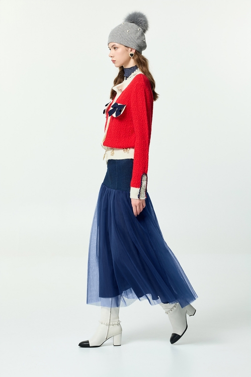 火焰色小香風開襟針織外套,針織外套