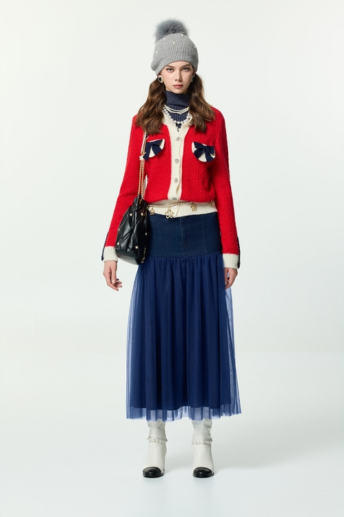 火焰色小香風開襟針織外套,針織外套