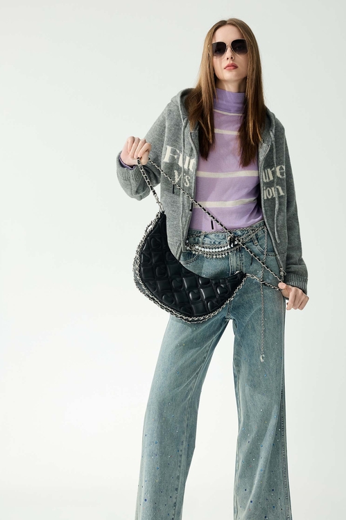 薄暮灰學院風連帽針織外套,針織外套