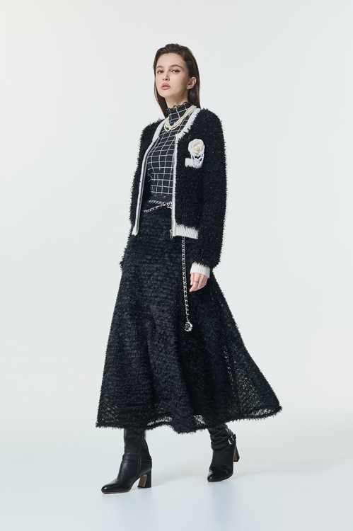 帶子紗崁銀蔥拉鍊式針織外罩,針織外套