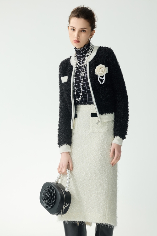 帶子紗崁銀蔥拉鍊式針織外罩,針織外套