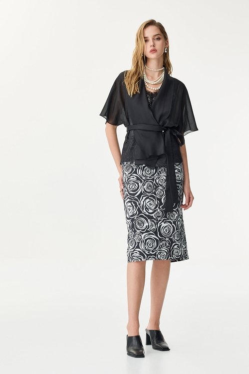 類烏干紗短袖綁帶外罩,透膚上衣