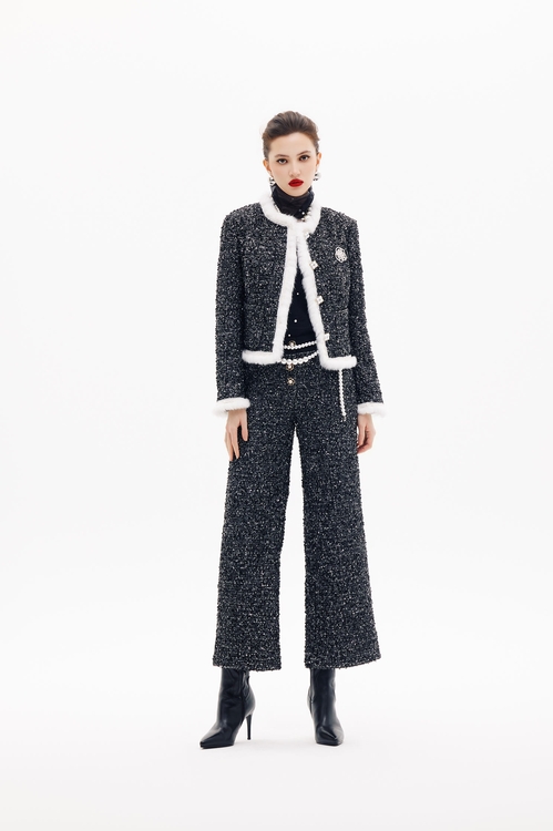 珍珠花朵別針小香復古外套,人氣商品