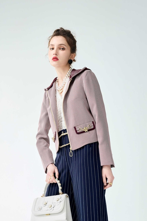 櫻桃巧克力色格紋外套,人氣商品