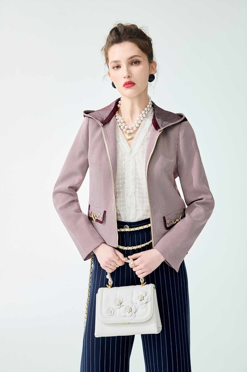 櫻桃巧克力色格紋外套,人氣商品