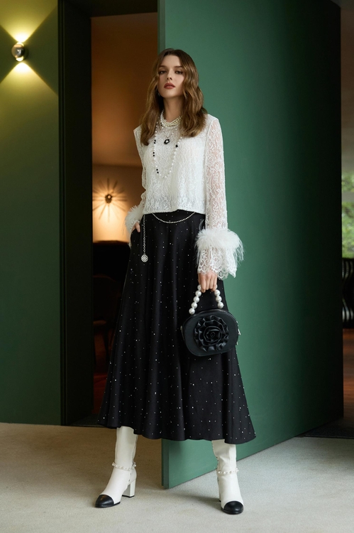 珍珠燙飾變化八片裙,長裙