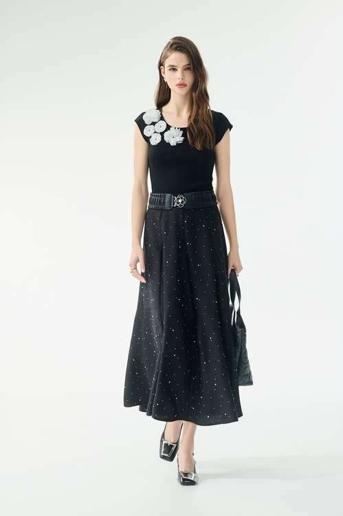 珍珠燙飾變化八片裙,長裙