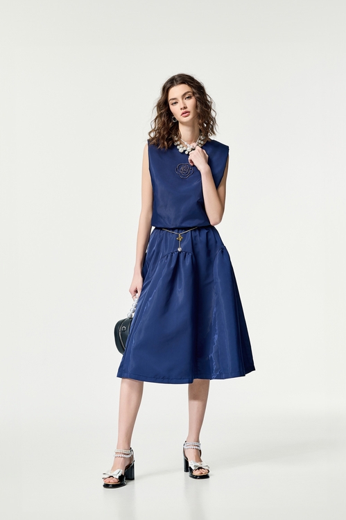 日蝕藍色復古宮廷風長裙,網裙