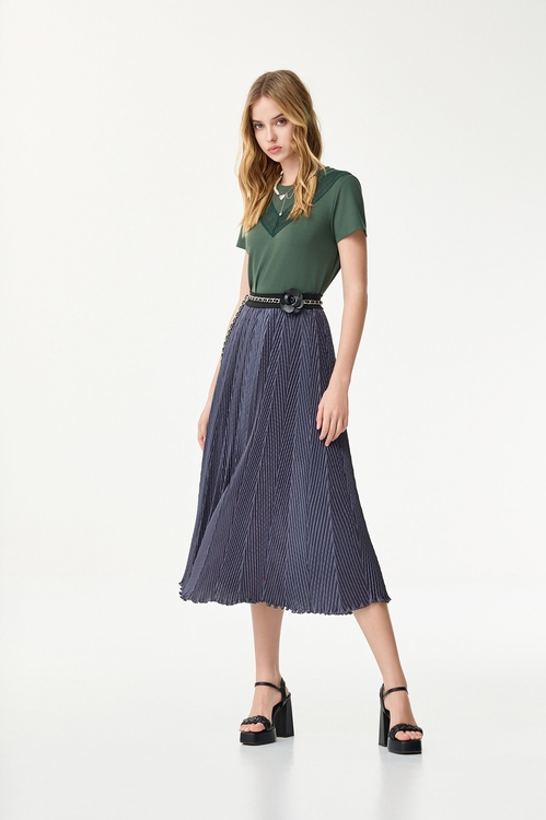 港霧灰魚鱗褶壓褶長裙,百摺長裙