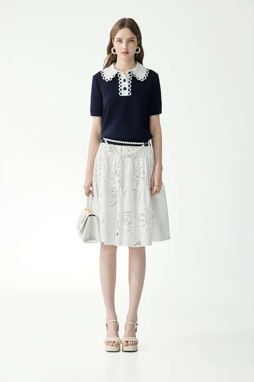 海洋生物簍空刺繡裙,長裙