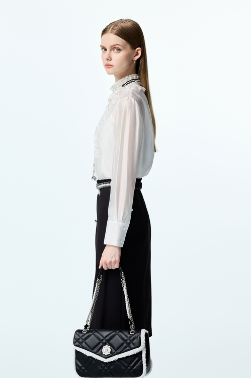 極瘦羅馬布拼接蕾絲膝下窄裙,窄裙