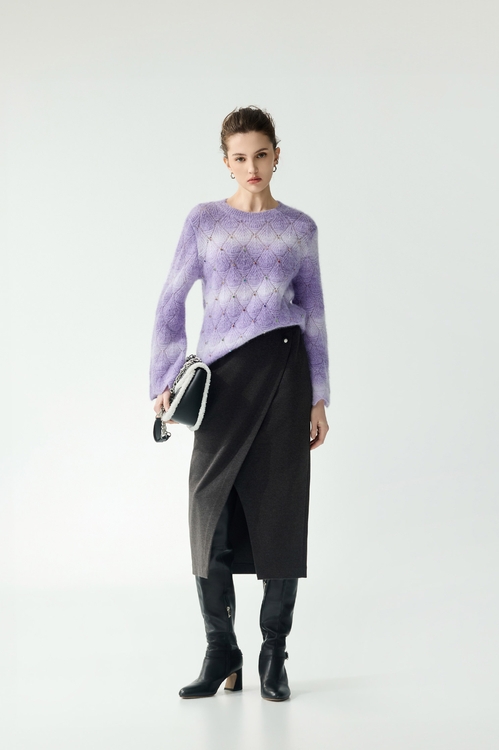 循環灰薄毛料窄裙,窄裙