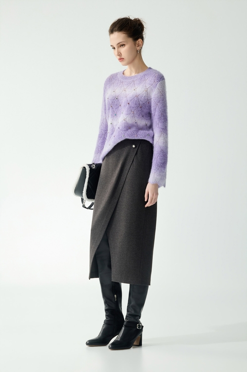 循環灰薄毛料窄裙,窄裙