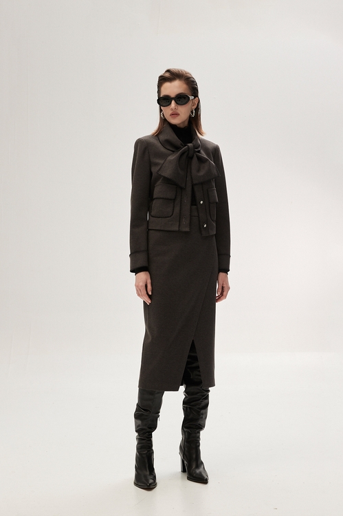 循環灰薄毛料窄裙,窄裙