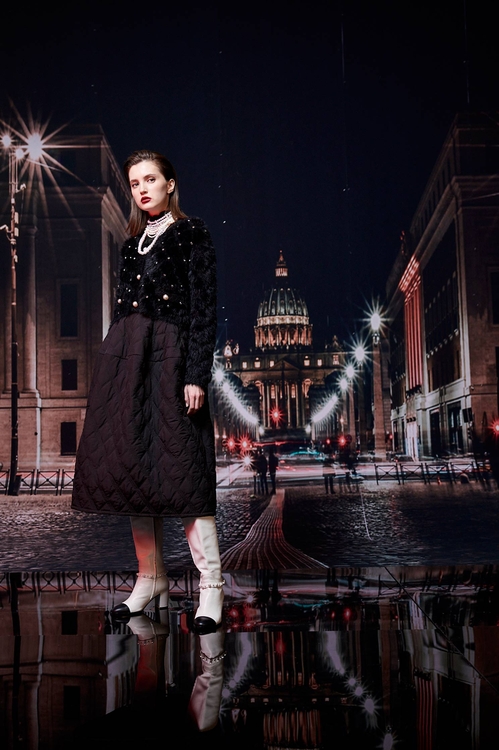 絎縫復古澎澎長裙,黑色裙子