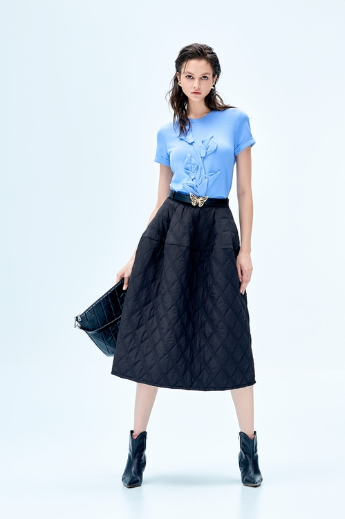 絎縫復古澎澎長裙,黑色裙子