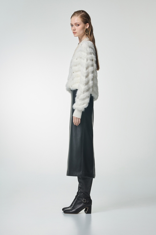 優雅黑皮革中長裙,皮革