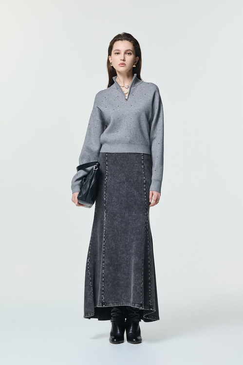 仿舊洗水魚尾長裙,牛仔裙